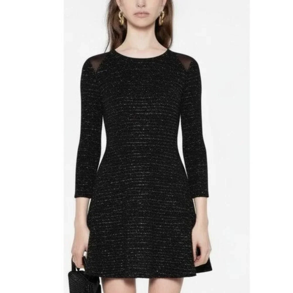SANDRO Wool Blend Metallic Faux Leather Dress Size 6 - Picture 1 of 11